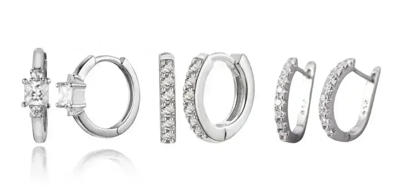 Boucles d'oreilles créoles tendance en argent sterling 925 avec aiguille d'oreille en cristal blanc de luxe pour femme, cadeau de bijoux de mariage
