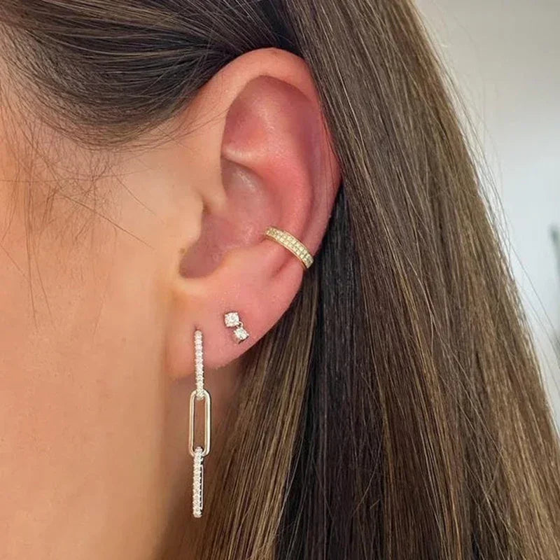 Boucles d'oreilles créoles tendance en argent sterling 925 avec aiguille d'oreille en cristal blanc de luxe pour femme, cadeau de bijoux de mariage