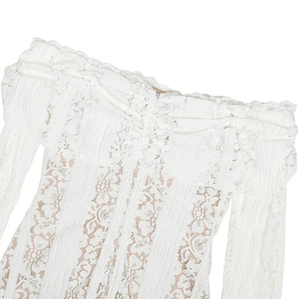 Robe courte moulante en dentelle Oligai pour femme, épaules dénudées, manches longues, sexy, pour club ou soirée, élégante, pour l'automne