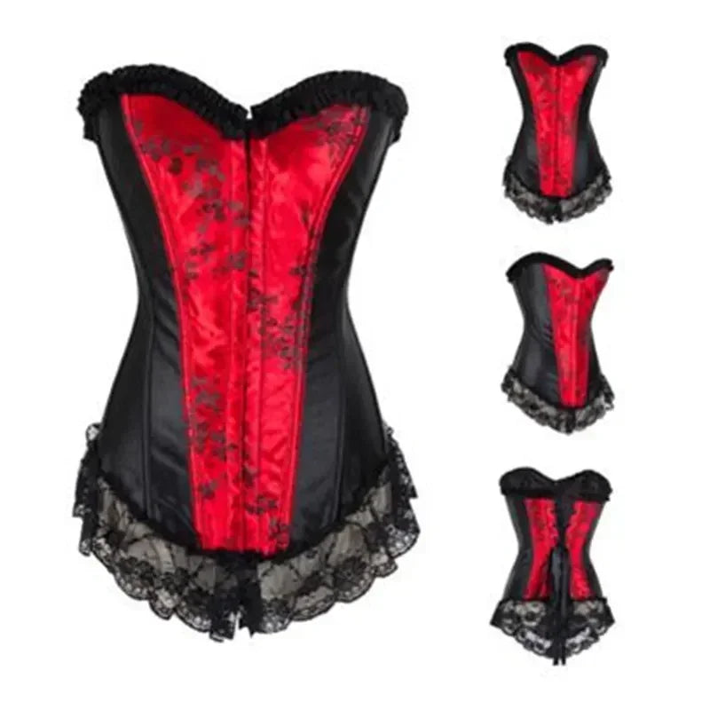 Ensemble de Lingerie Sexy avec Jarretelles Corset Bustier en Dentelle pour Femmes avec Fermeture Éclair et Lacets, Corset Amincissant Gainant avec Baleines, Grande Taille