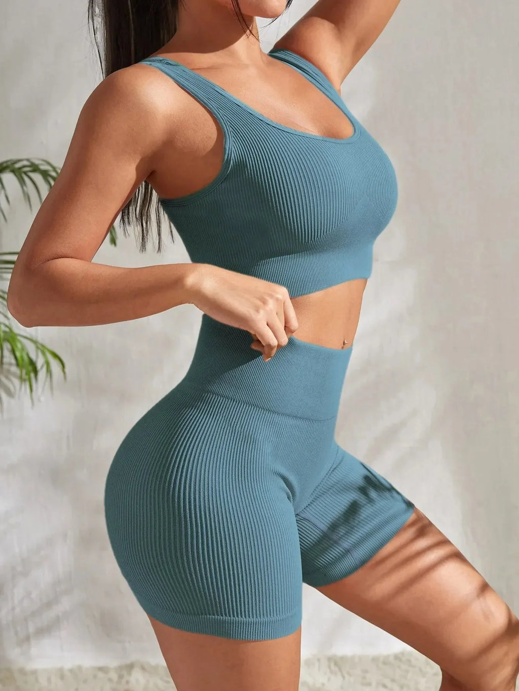 Ensemble de yoga côtelé sans couture pour femme