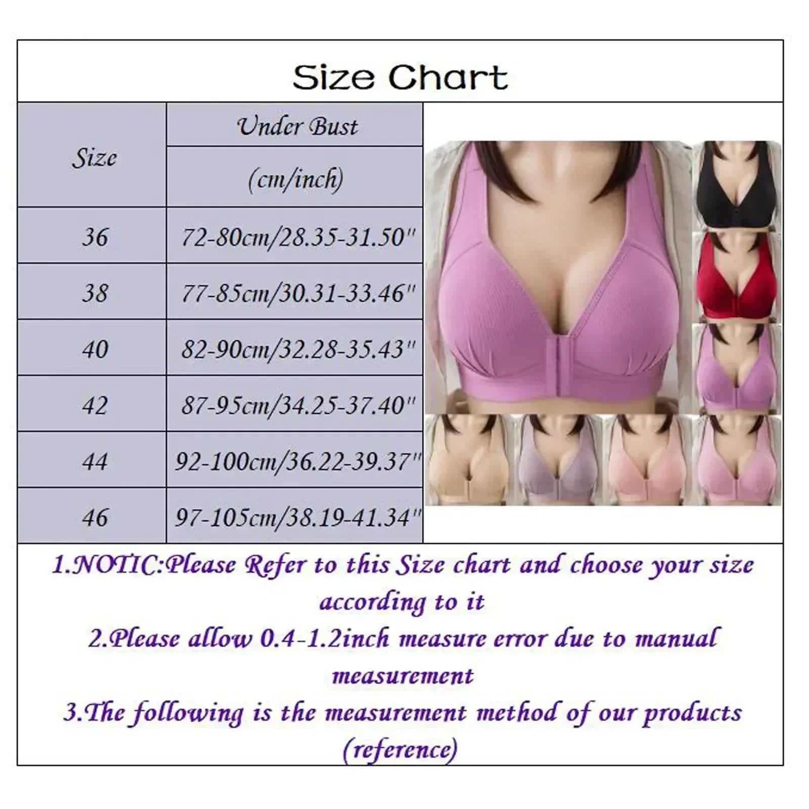 WTEMPO Soutien-gorge en coton grande taille fin sans armature avec boucle avant, sous-vêtement confortable et push-up, collection douce lingerie