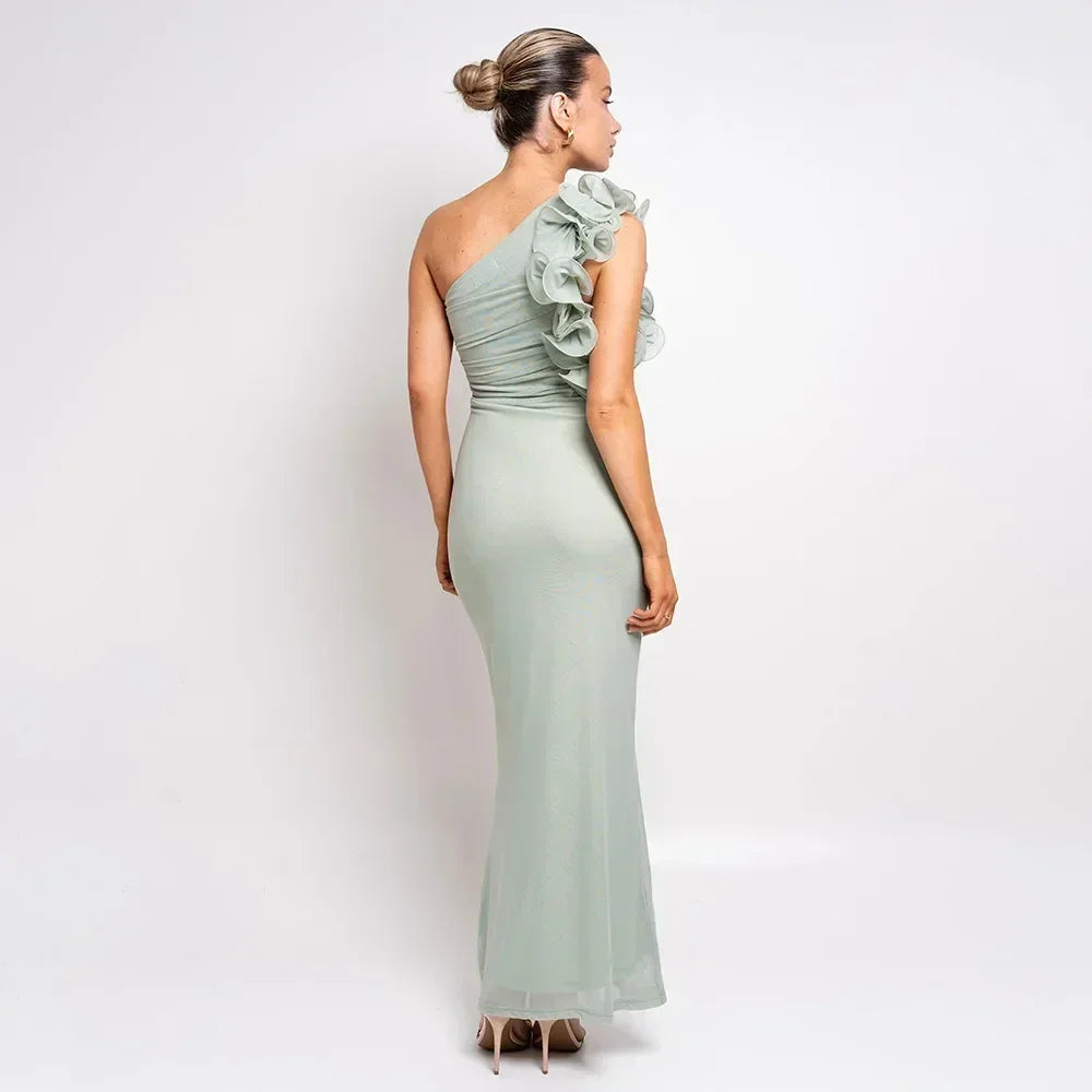 Robe Articat élégante sans manches à épaule asymétrique fleurie pour femme Printemps/Été 2025 Sexy en maille moulante Robe de soirée/cocktail