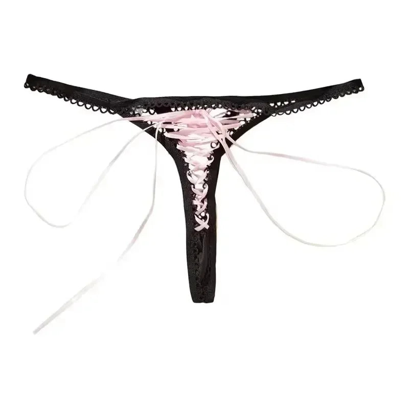 Dames Super Sexy String Lacé Lingerie Noir Bretelle Bordure Crochet Rose Bandage String Lacé Culotte Sexy Ouvert Érotique G-Strings
