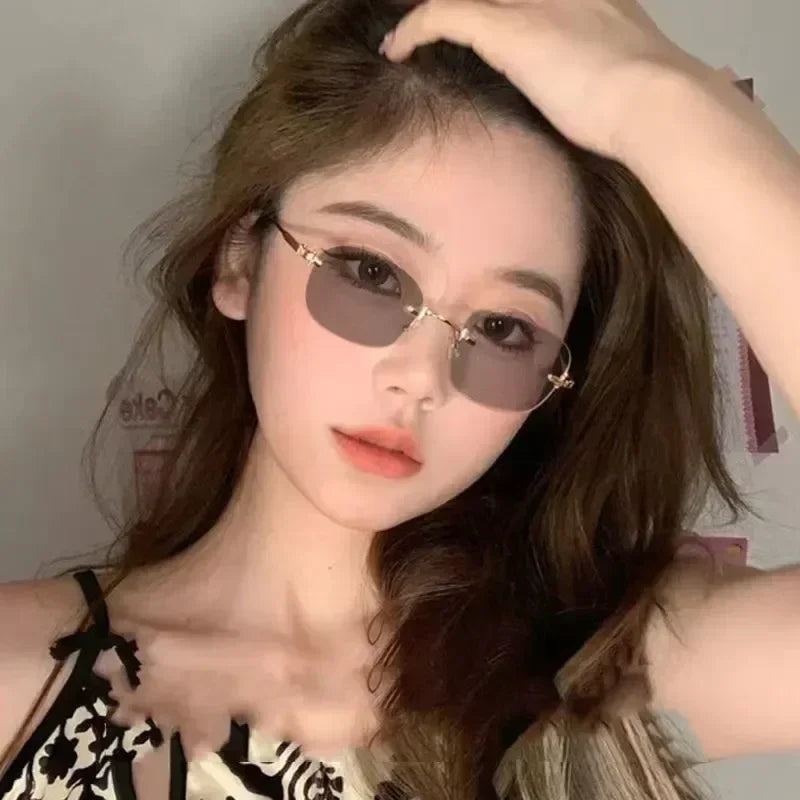 Nouvelles Lunettes de Myopie Photochromiques Tendance Vintage Sans Monture Carrées Femme Homme Anti Lumière Bleue UV Lunettes de Soleil Optiques Dioptre