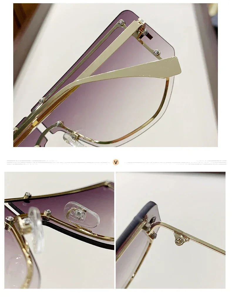 Lunettes de soleil à monture intégrée Lunettes de soleil sans monture haut de gamme Nouvelles lunettes de soleil en métal polygonal à la mode 90288