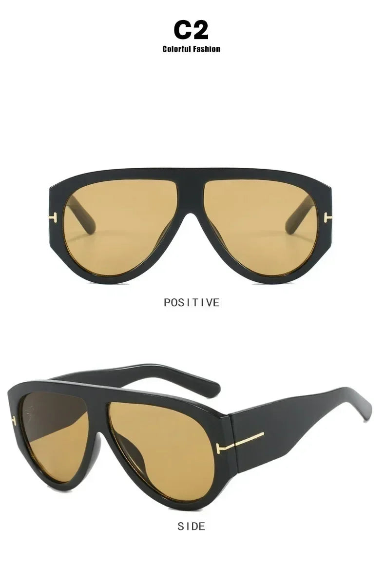 2024 Nouvelle Mode Grande Monture Pilote Lunettes de Soleil Marron Femme Homme Marque T Lunettes de Soleil Extérieur Femme Ombre Oculos De Sol Cadeaux