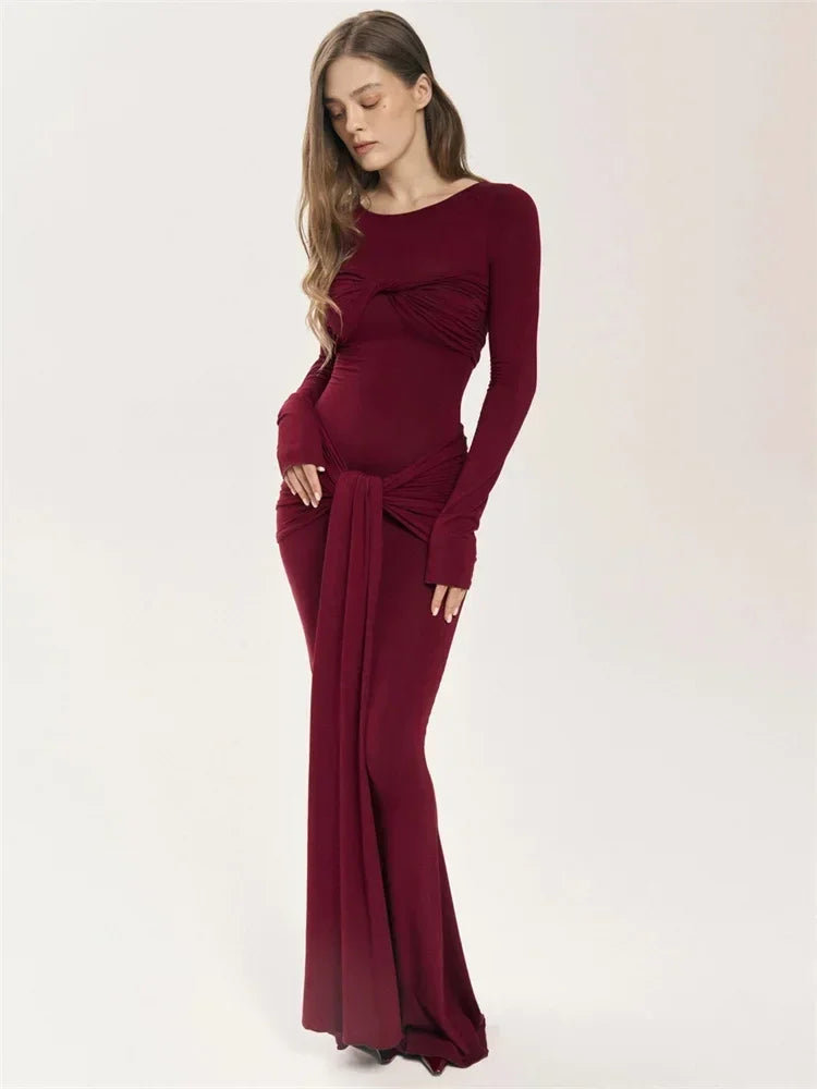 Robe longue plissée sexy pour femme Tossy, patchwork torsadé, coupe ajustée, manches longues, couleur unie, style Y2K, streetwear d'automne, robe moulante pour femme.