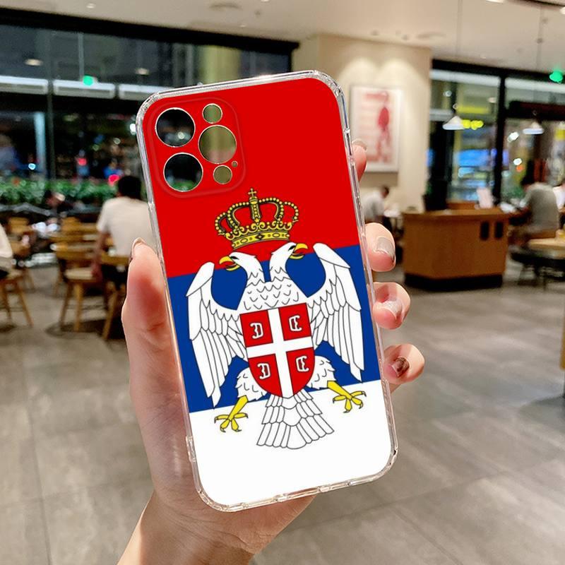 Drapeau de la Serbie Serbe Coque de téléphone transparente pour iPhone 13 12 11 14 Pro Max Mini X XR XS 7 8 Plus 13 14 Pro Max Coques de téléphone Drapeau Silicone Coque pour iPhone