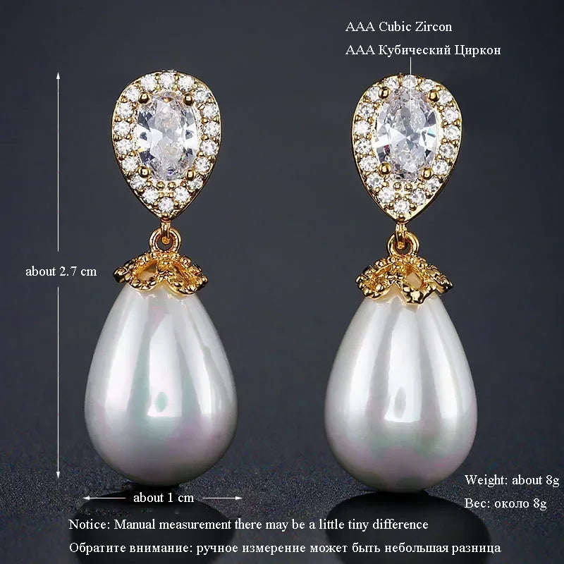 ZAKOL Élégantes Boucles d'Oreilles Pendantes Goutte d'Eau en Perles d'Imitation et Oxyde de Zirconium pour Femme, Bijoux de Mariage