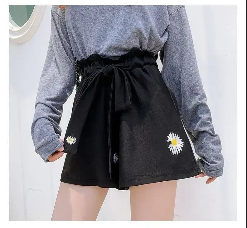 Short décontracté ample à taille haute pour femme, en tissu léger et noir, idéal pour l'été