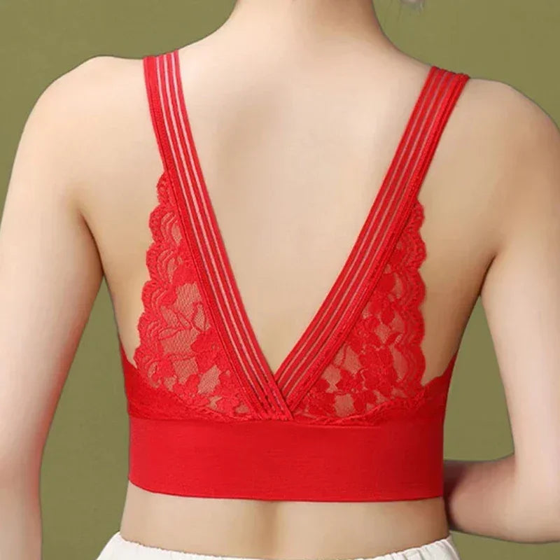 Soutien-gorge sexy en dentelle sans couture grande taille pour femme, confortable, respirant, dos nageur, gilet de sport, de nuit, haut de maintien enveloppant.