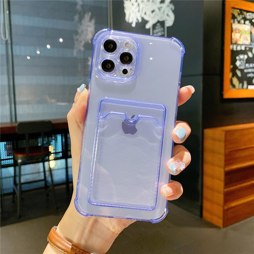 Étui transparent porte-cartes pour iPhone 13 11 12 14 Pro Max Mini Coque souple antichoc transparente avec porte-cartes Étui de téléphone transparent avec porte-cartes Coque fine de protection souple antichoc avec porte-cartes