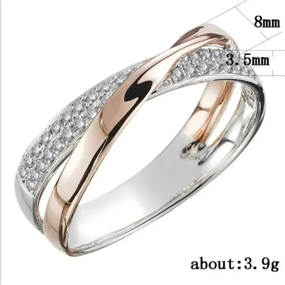 Bague classique en acier inoxydable bicolore en forme de X pour femmes, bijou tendance de mariage, anneaux de mariage éblouissants en zircon, bagues modernes