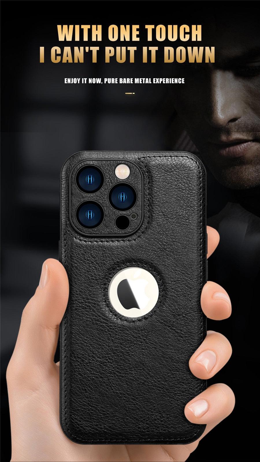 Étui en Cuir de Luxe pour iPhone 14 13 12 11 Pro MAX XS XR 7 8 Plus Coque de Téléphone Classique en Silicone Étui en Cuir Fin Flexible Doux au Toucher Housse en Cuir PU de Luxe pour Homme Étuis de Téléphone Complets Durables Anti-Rayures