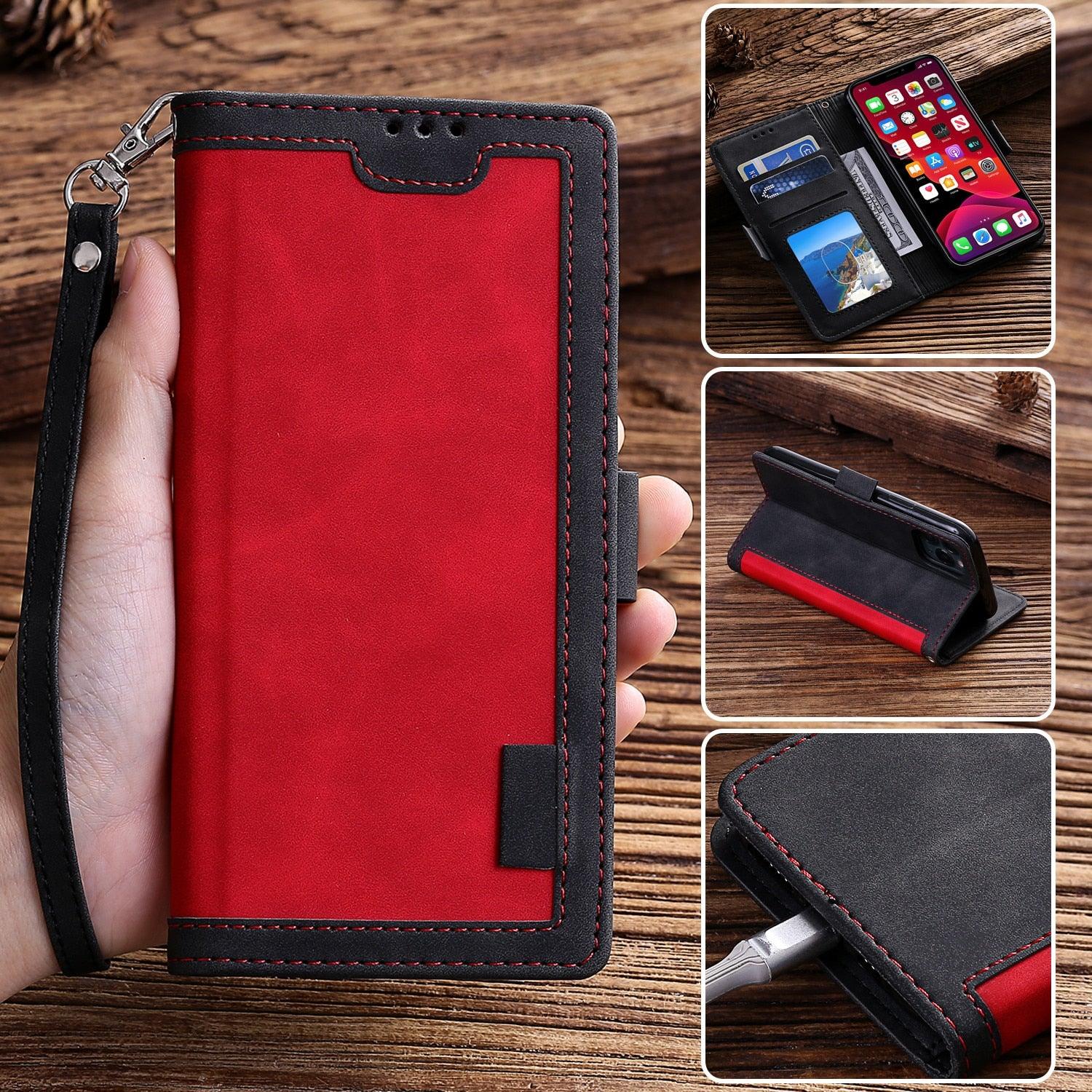 Étui portefeuille de luxe en cuir magnétique à rabat pour iPhone 14 13 12 Mini 11 Pro SE, avec porte-cartes, béquille, fentes pour cartes et argent, protection intégrale à 360°