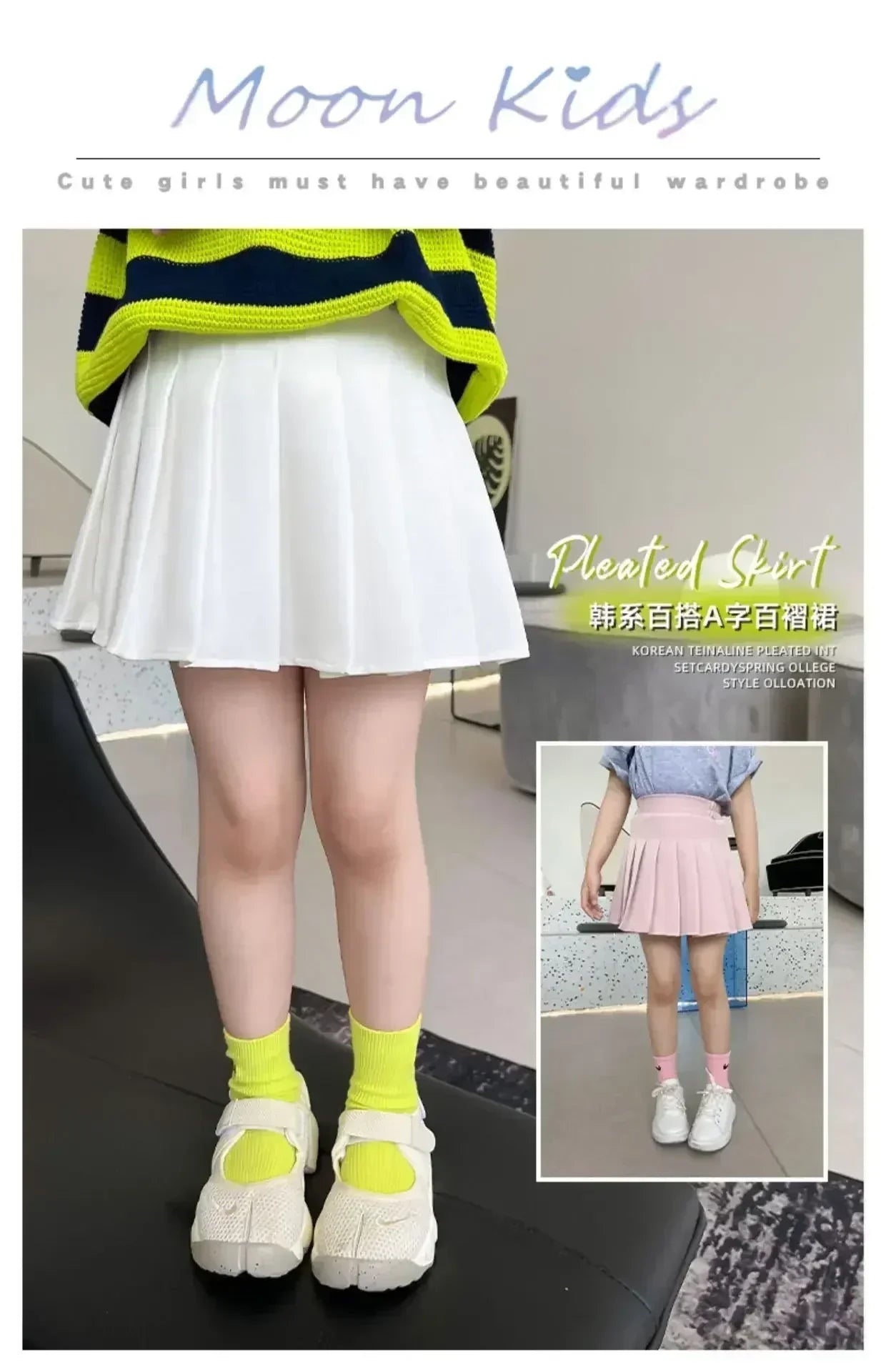 1 jupe plissée printemps-été pour filles, jupe trapèze élastique pour étudiantes, jupes JK style collège pour enfants, jupes courtes mode pour enfants