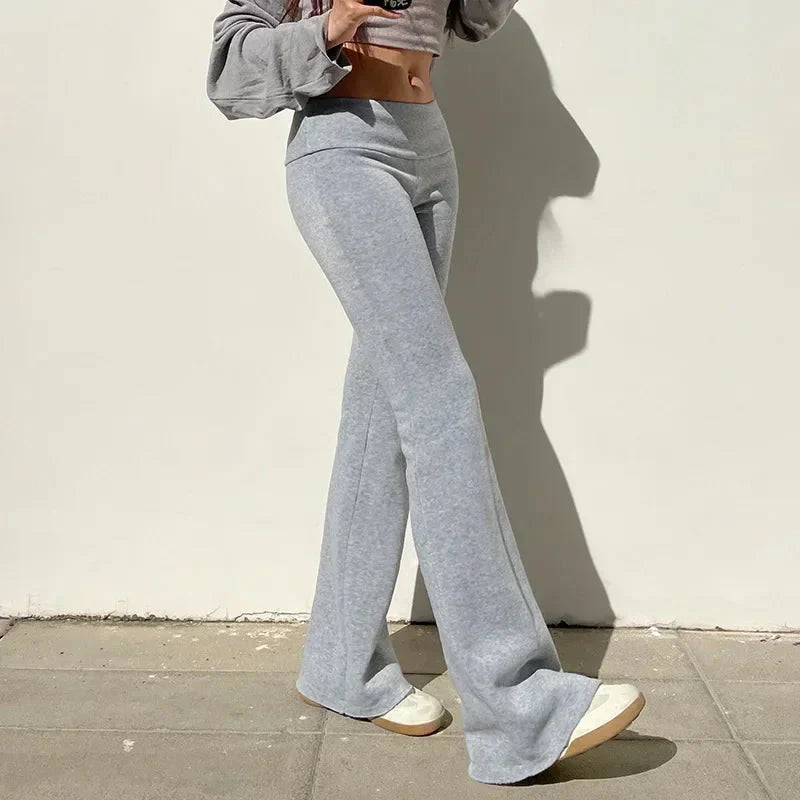 Pantalon patte d'éléphant évasé taille basse uni pour femme