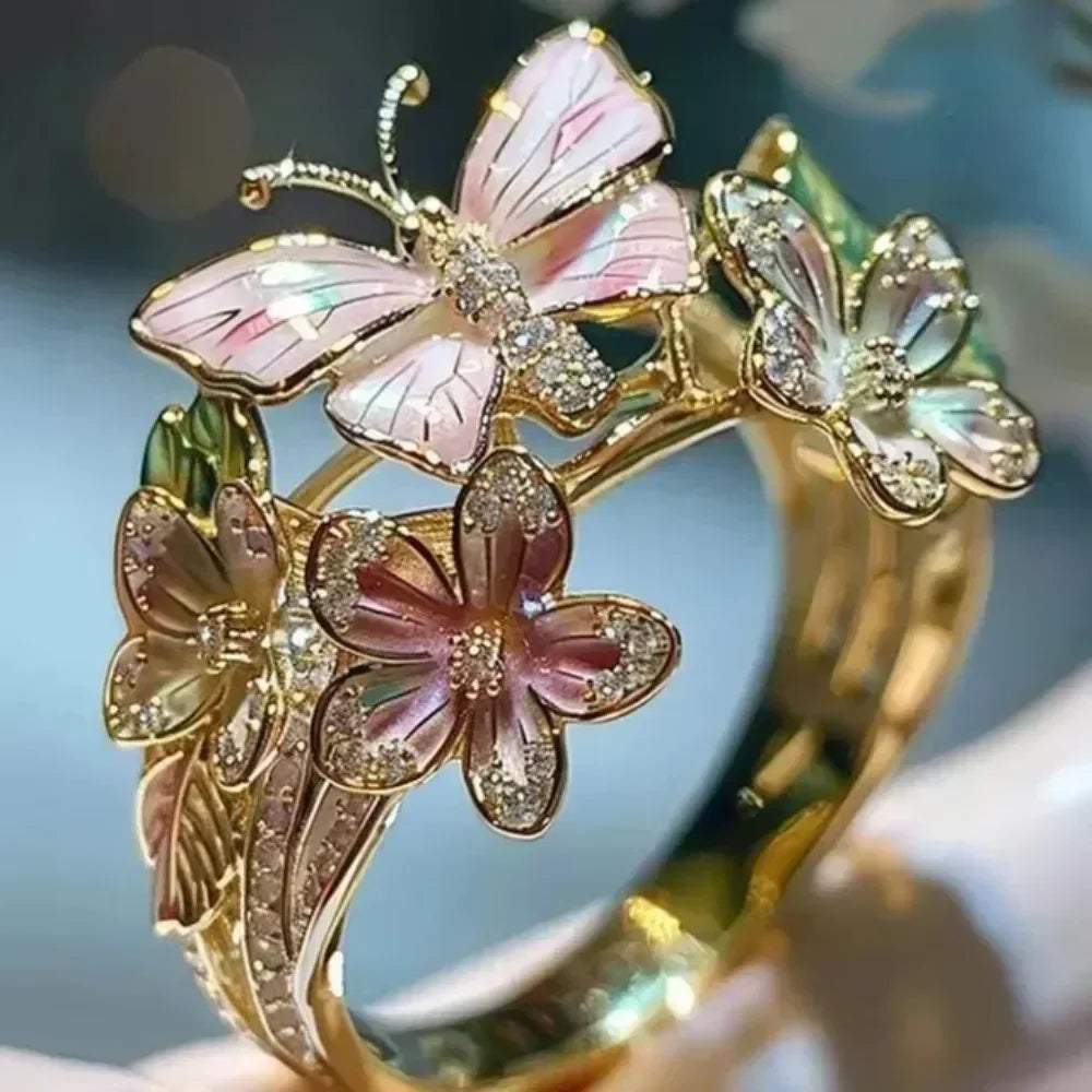 Bagues Papillon Fleurs Esthétiques pour Femme, Romantiques, en Strass, Élégantes, Inaltérables, Anneau Ouvert, Bijoux de Mariage pour Femme, Cadeau de Fête