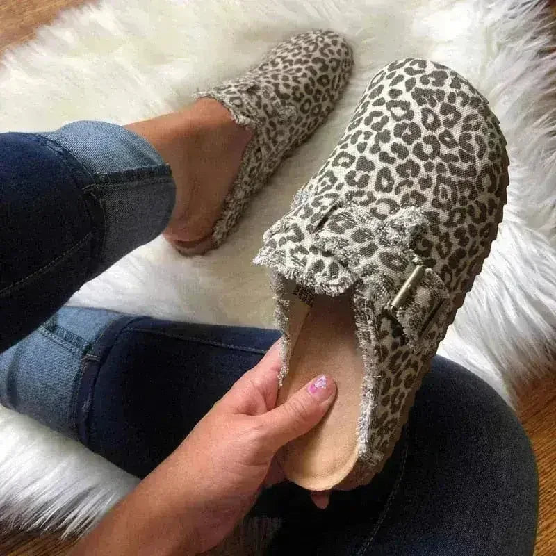 Sabots vintage en toile pour femme à talon plat et bout rond