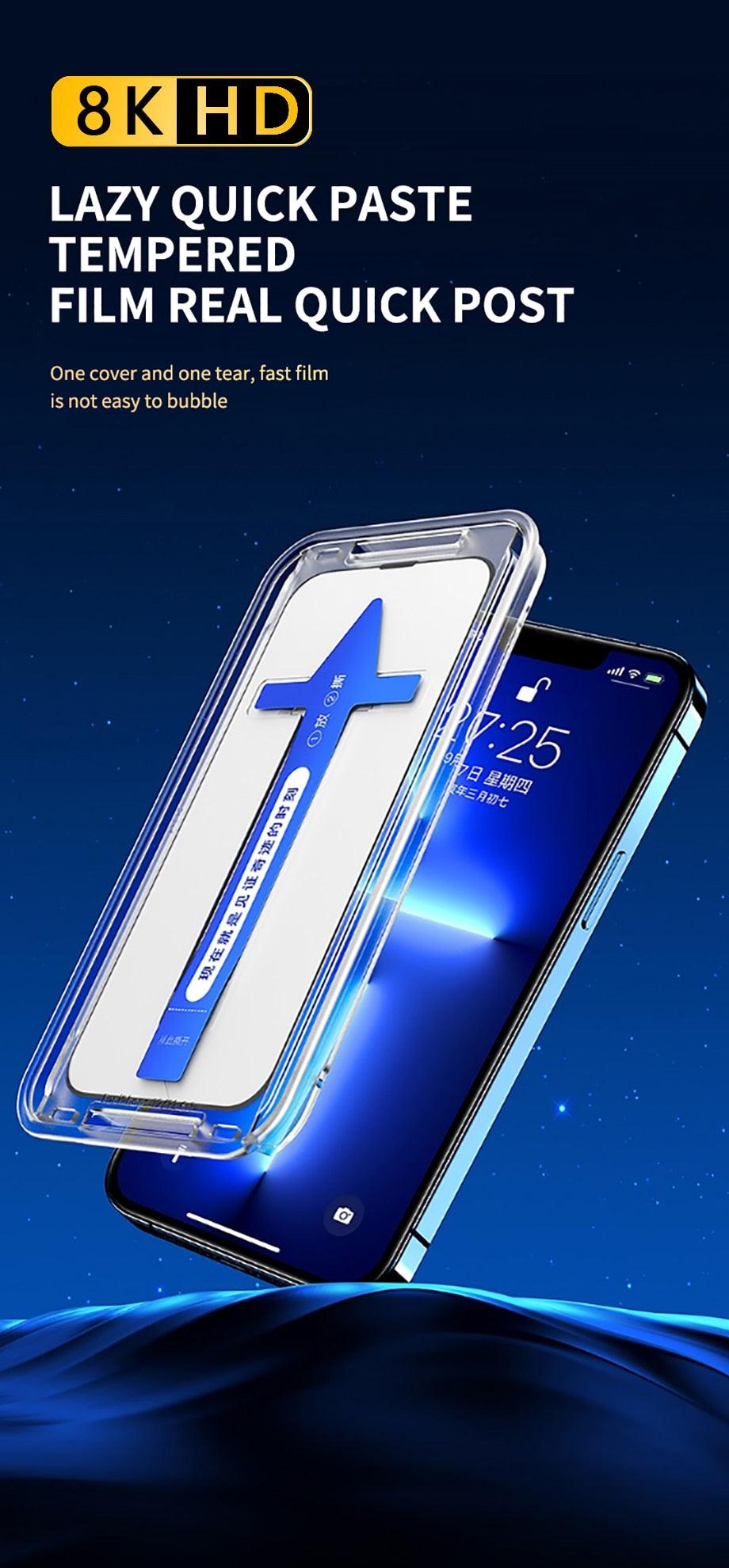 Film de protection d'écran en verre trempé 8K HD anti-espion, installation rapide, couverture complète, pour iPhone 14 13 12 11 PRO MAX MINI X XS, dureté 9H, anti-rayures, anti-chocs, sans bulles pour iPhone