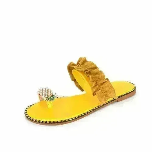 Sandales plates décontractées pour femmes Pineapple Pearl Beach