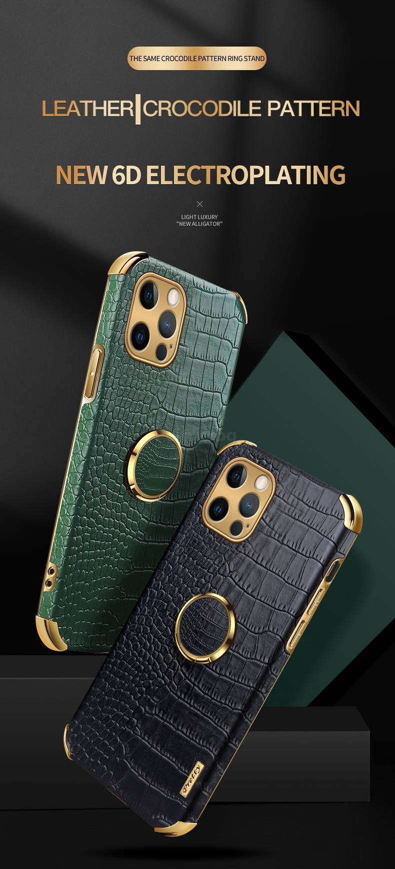 Étui en cuir de crocodile pour iPhone 13 12 Mini antichoc support magnétique à anneau coque de téléphone ultra-mince en cuir de crocodile souple pare-chocs antichoc avec support à anneau housse de protection pour iPhone
