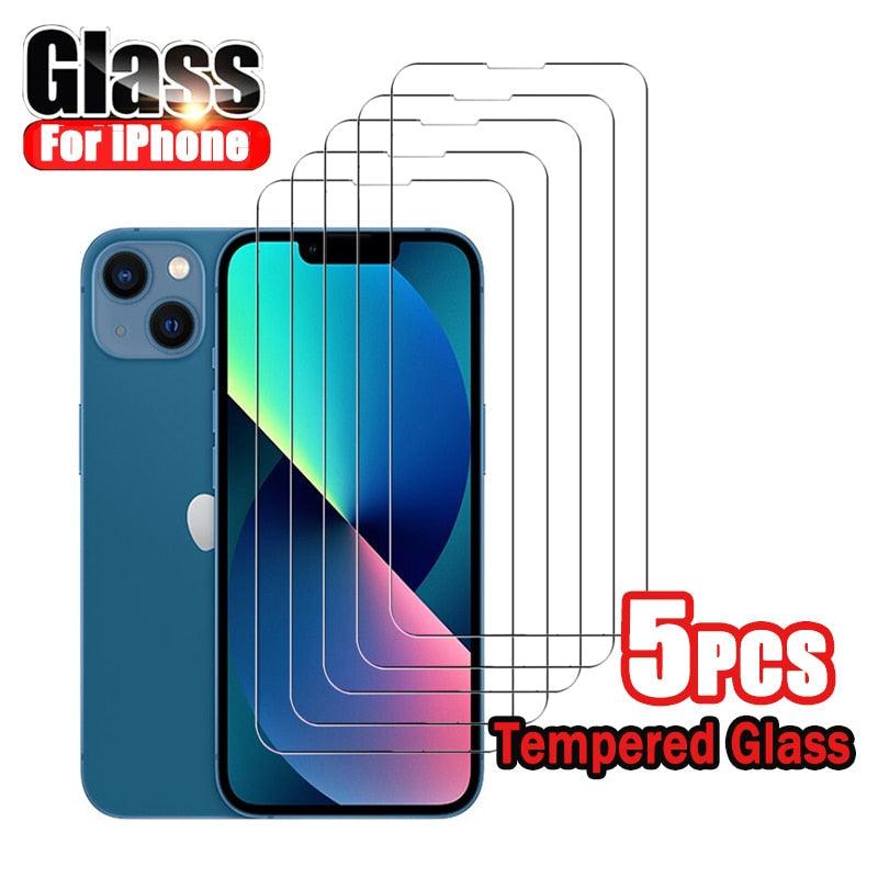 5 Films de protection écran en verre trempé pour iPhone 14 13 12 11 Pro Max 12 13 Mini Protection d'écran pour iPhone X XR XS Max 8 7 6 Plus SE 2020 Protection d'écran intégrale en verre trempé résistant aux rayures pour iPhone
