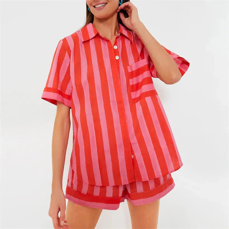 🌞 Ensemble d'été rayé 2 pièces Lamuusaa – Le retour du streetwear des années 2000