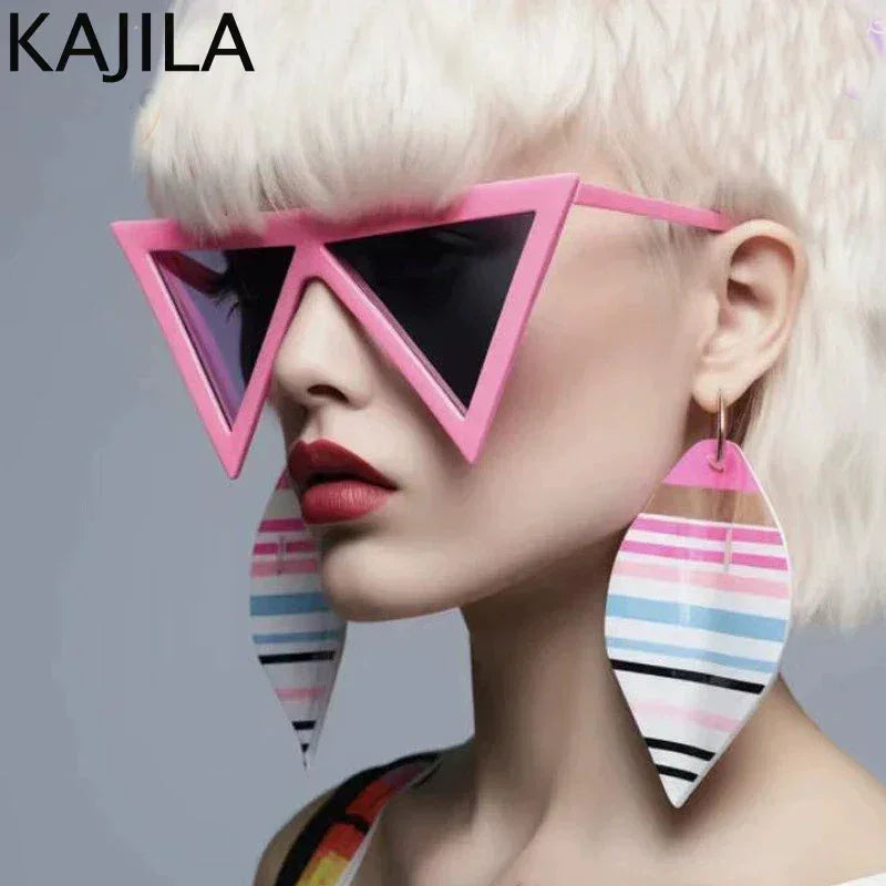 Lunettes de soleil triangulaires surdimensionnées de style punk pour femmes, grande monture 2025, marque de luxe, coupe-vent, protection UV400, pour dames