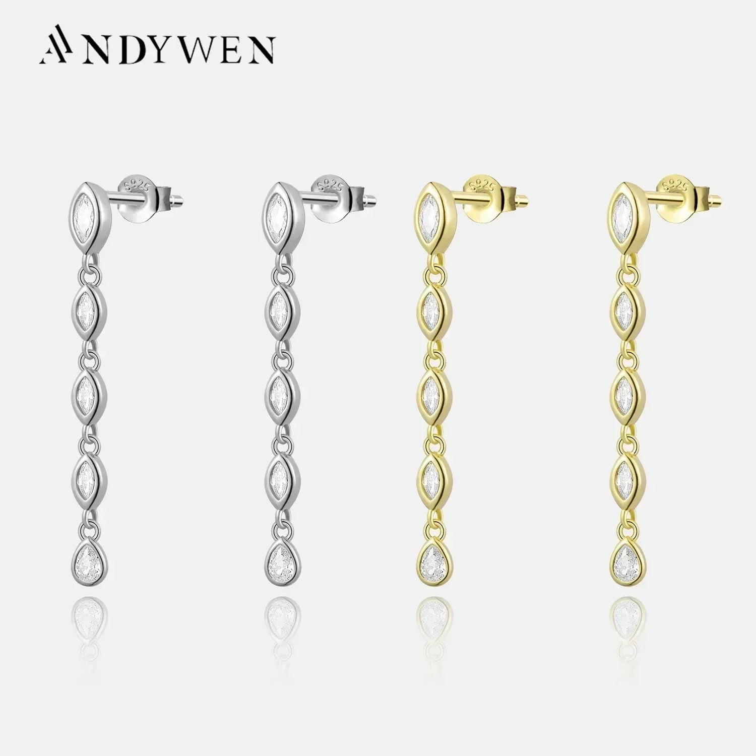 ANDYWEN 100% Argent Sterling 925 Or Piquant Boucle d'Oreille Chaîne Ovale Casier Boucle d'Oreille Femme Pendientes Luxe Beaux Bijoux 2023 Clips