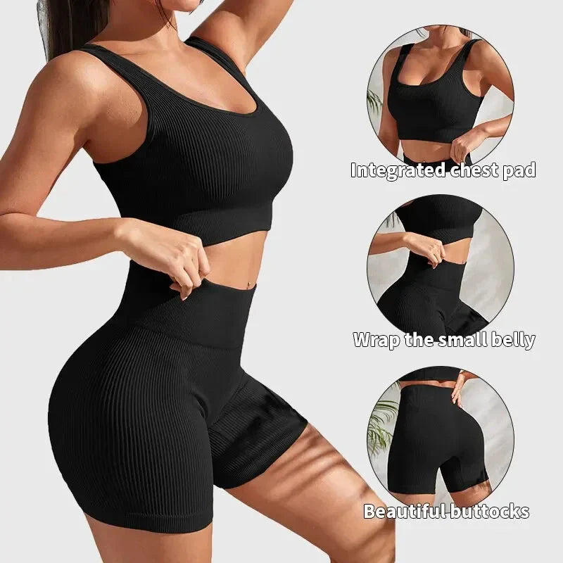 Ensemble de yoga côtelé sans couture pour femme