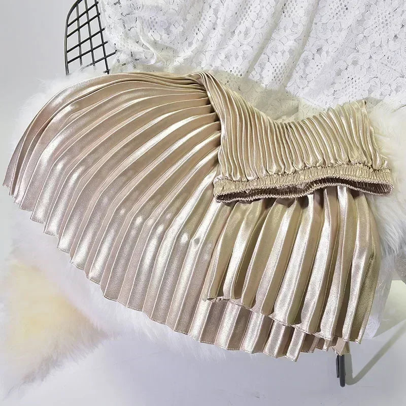Jupe plissée classique en velours doré Taille haute style rétro Mode Femme de bureau Jupe longue plissée Jupe en velours d'hiver 90cm de long