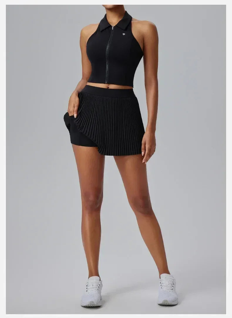 Jupe de sport florale à prix réduit pour femmes Jupe-culotte de tennis-badminton à séchage rapide Jupe plissée mi-longue de fitness avec short