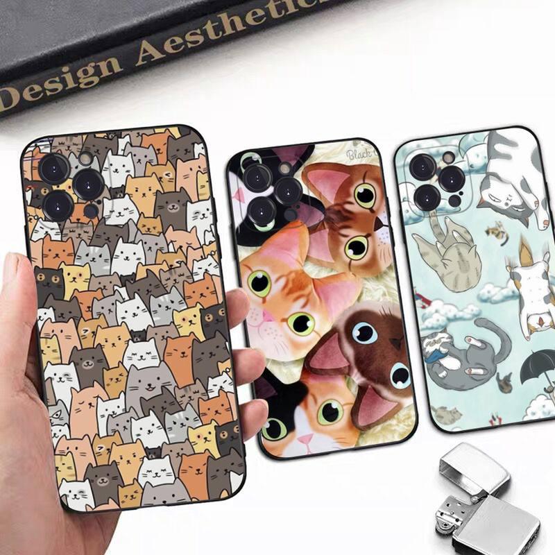 Coque de Téléphone Chat Mignon Art Pour Iphone 8 7 6 6s Plus X Se 2020 Xr Xs 14 11 12 13 Mini Pro Max Coque de Téléphone Portable Housse de Protection Souple Transparente Compatible Pour Iphone