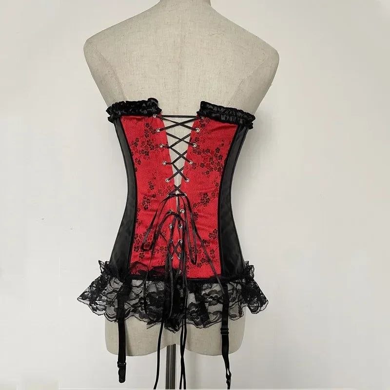 Ensemble de Lingerie Sexy avec Jarretelles Corset Bustier en Dentelle pour Femmes avec Fermeture Éclair et Lacets, Corset Amincissant Gainant avec Baleines, Grande Taille