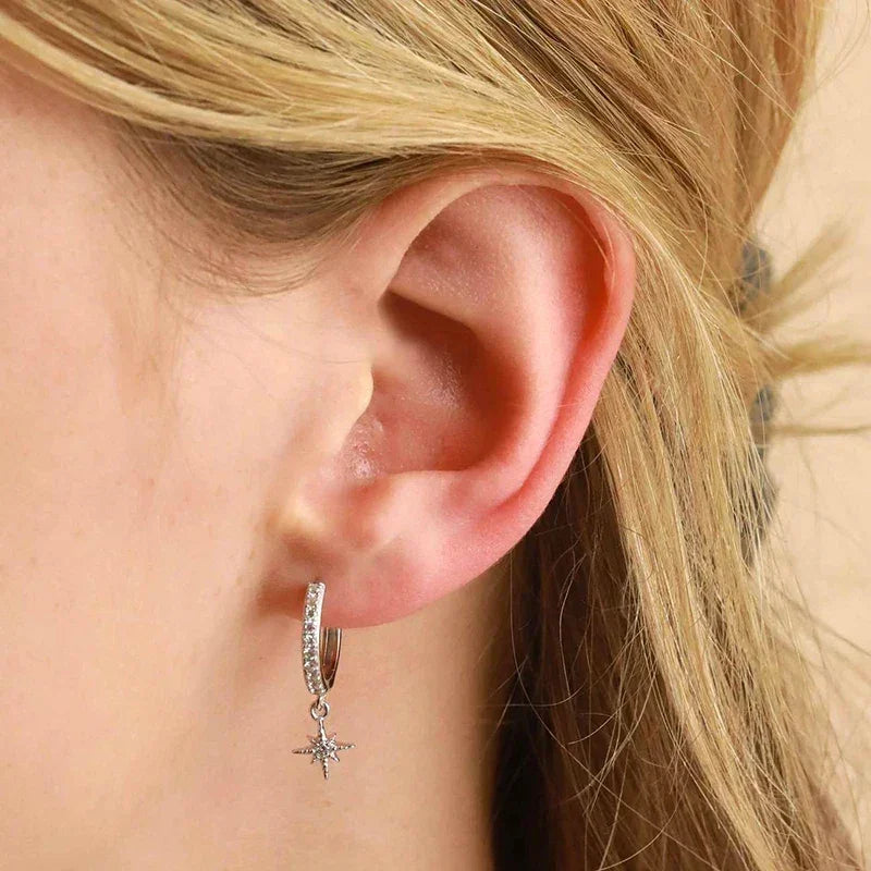 Boucles d'oreilles créoles tendance en argent sterling 925 avec aiguille d'oreille en cristal blanc de luxe pour femme, cadeau de bijoux de mariage