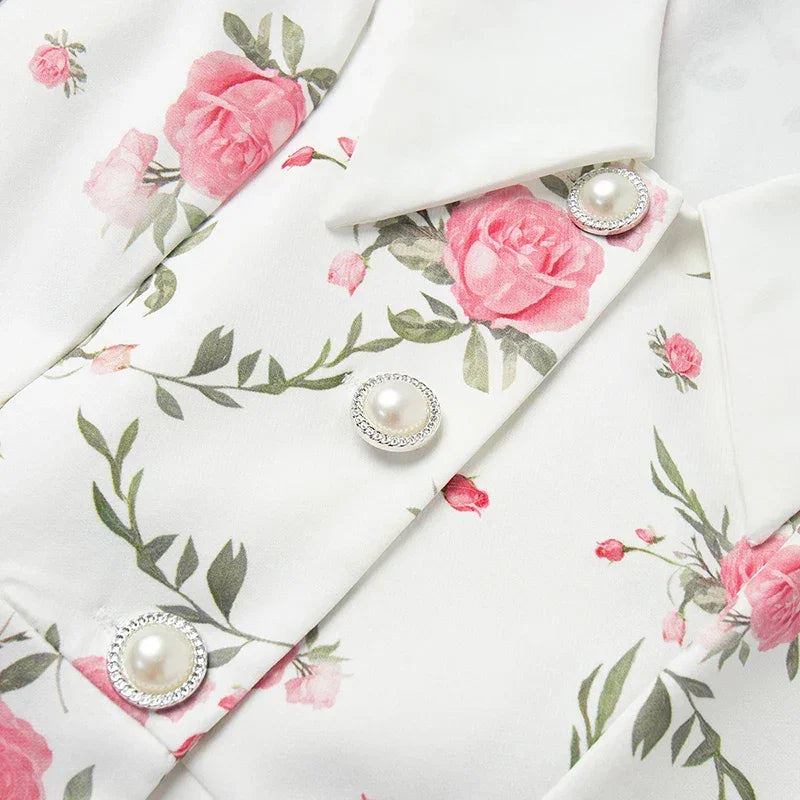 Mini-robe à manches bouffantes et col en V | Robe imprimée à volants et boutons en perles - Femstylo