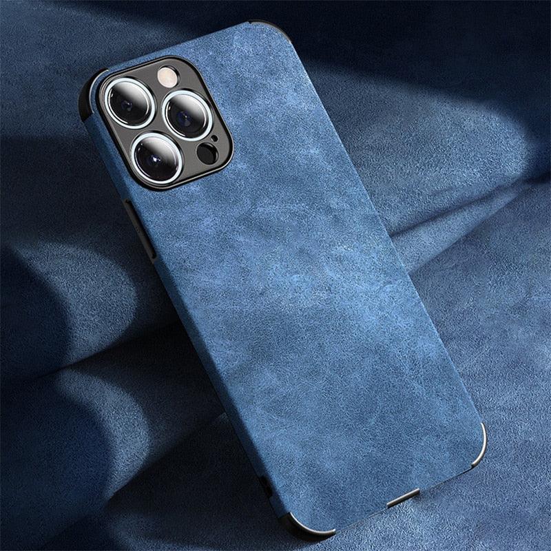Étui de luxe en cuir pour iPhone 14 13 12 11 Pro Max Mini X XS XR 7 8 Plus SE Coque en silicone souple de couleur unie en cuir PU Coque mince de luxe classique antidérapante anti-rayures Étuis de protection complets pour téléphone