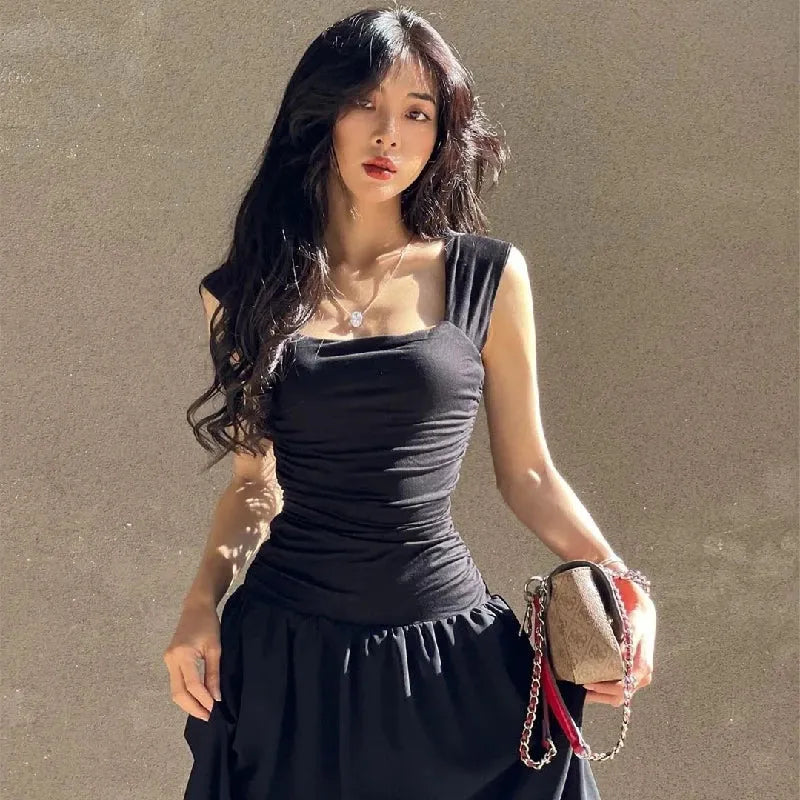 Robe longue moulante froncée | Robe nuisette à col carré -femstylo