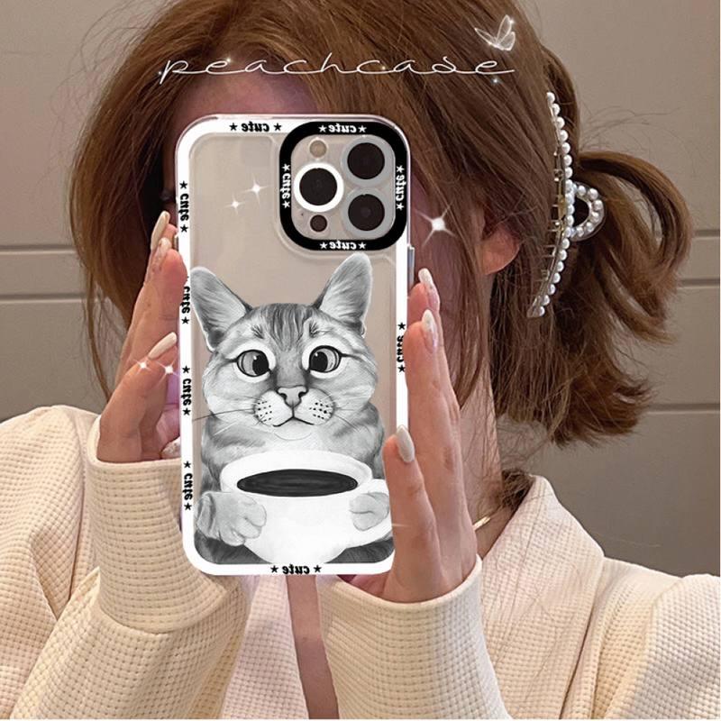 Coque de téléphone mignonne de chat pour iPhone 11 12 13 Mini Pro Max 14 Pro Max Étui coque de téléphone imprimable vierge en caoutchouc souple poli et cool