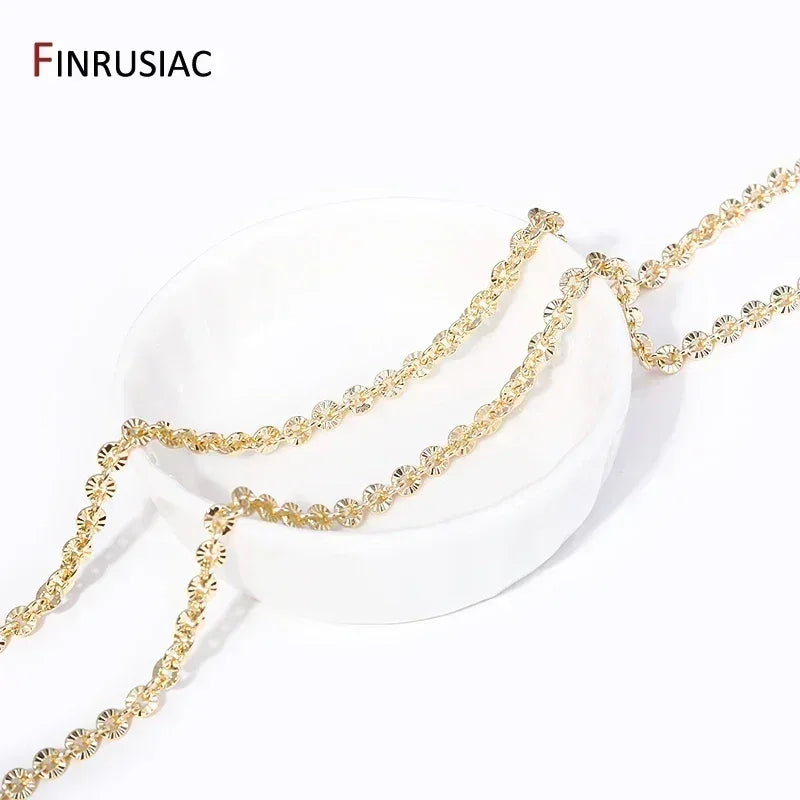Chaînes texturées rondes plaquées or véritable 14K de 4mm*4,5mm pour la fabrication de colliers, accessoires de bijoux DIY, chaînes artisanales