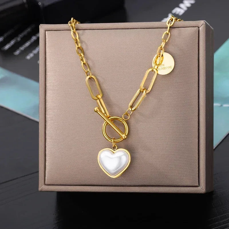 Collier multicouche cœur en acier inoxydable 316L pour femmes et filles, gothique, couleur or, chaîne de clavicule, pendentif ras du cou, cadeau d'anniversaire