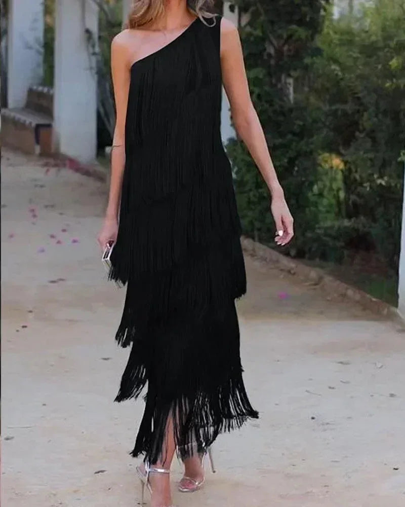 Robe asymétrique à franges, épaule dénudée, nouvelle collection Printemps-Été pour femme