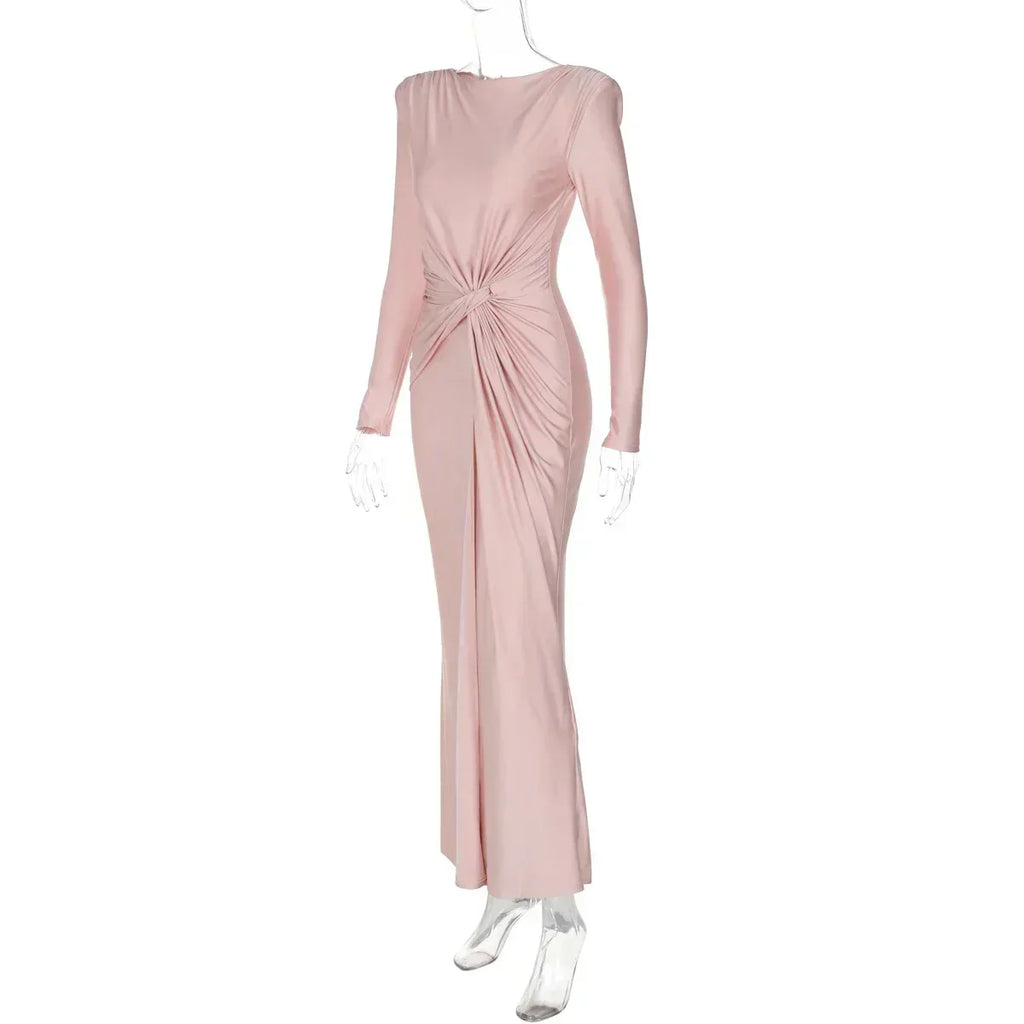 Robe longue Dulzura à manches longues et épaulettes, froncée, unie, élégante, pour bal de promo ou soirée, tenue d'automne et d'hiver pour femme