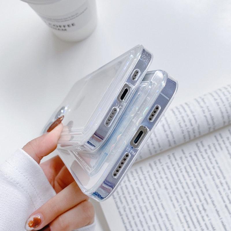 Coques de téléphone transparentes avec motif cœur mignon pour iPhone 13 14 Pro Max Simple Luxueux Amour Dégradé Silicone Étui Portefeuille Porte-Cartes Housse de protection antichoc