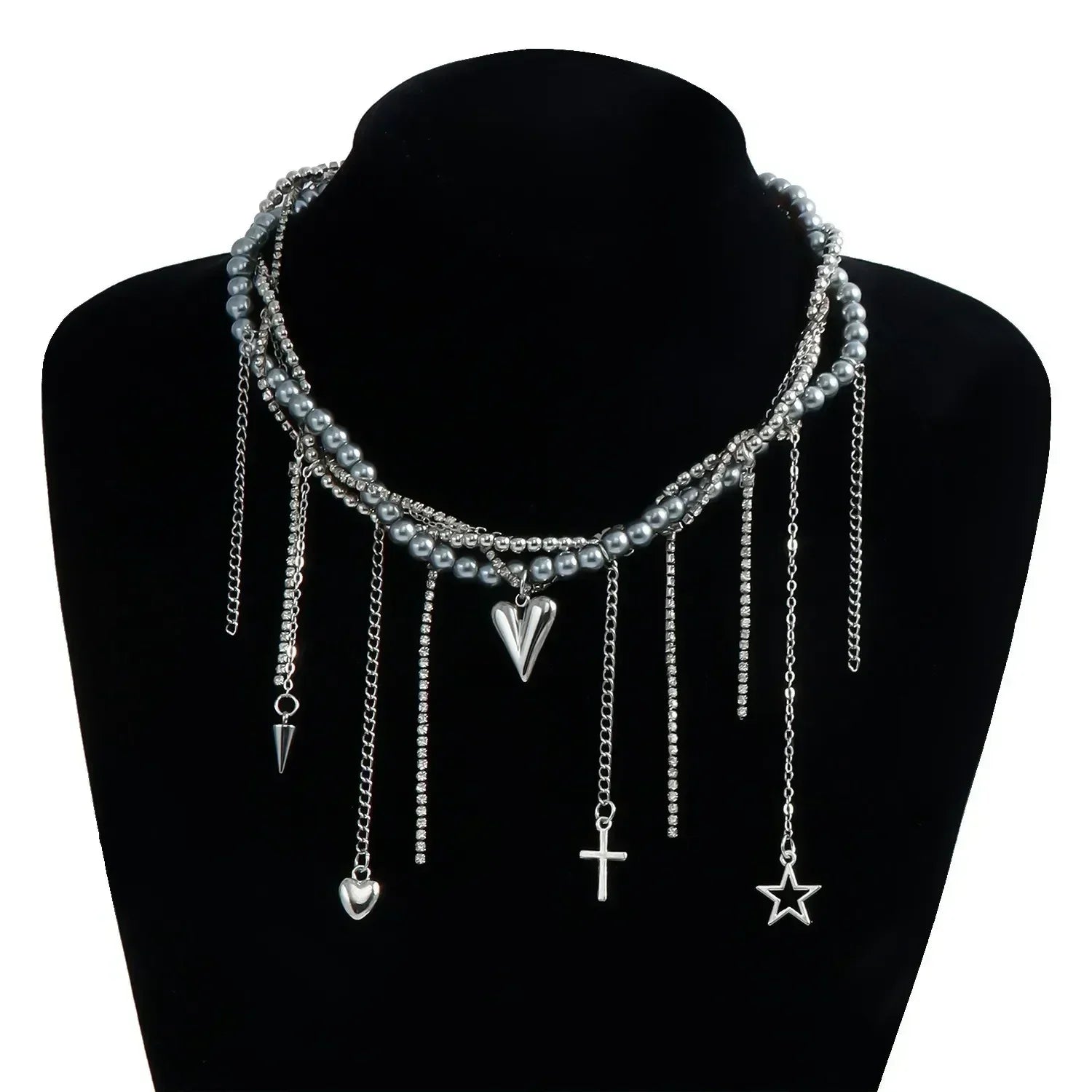 Collier Cœur Perlé Tendance pour Femmes Style Bohème Élégant Chaîne en Cristal Irrégulier Ras du Cou Y2K Exquis Cadeau de Fête Bijoux Accessoires