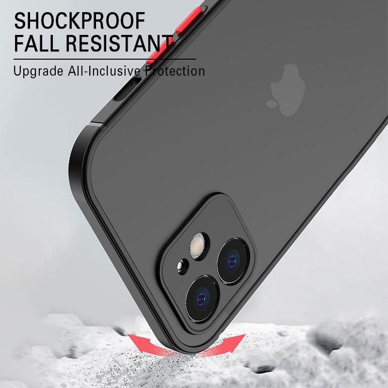 Coque antichoc de luxe pour iPhone 11 12 13 14 Pro Max Mini X XR XS, pare-chocs en silicone souple, coque rigide transparente, pare-chocs latéral souple et plat, coque arrière rigide transparente, étui de téléphone fin.