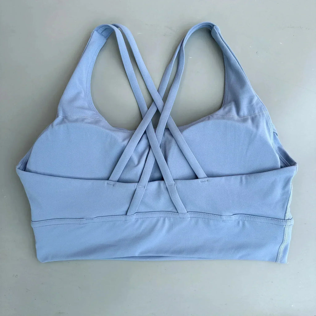 Soutien-gorge de sport uni pour femme, doux, haute résistance, haut moulant d'entraînement complet, gym, yoga, avec coussinets de poitrine