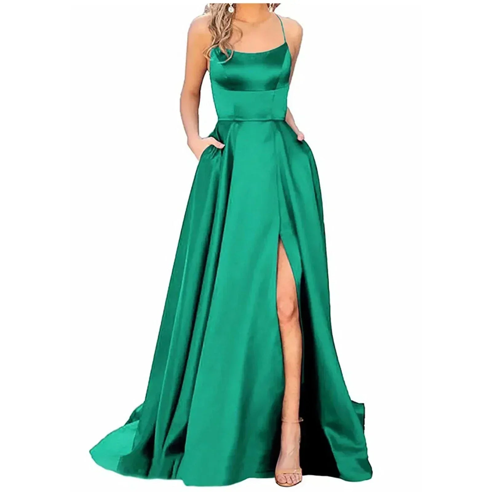 Robe de Demoiselle d'Honneur Bleu Marine pour Mariages Femme Invitée 2024 Sexy à Fines Bretelles Fendue Robes de Soirée Longues